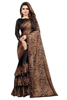 Black woven lycra saree with blouse 1