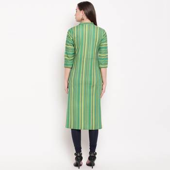 women's hand work/Printed straight rayon green kurti 2