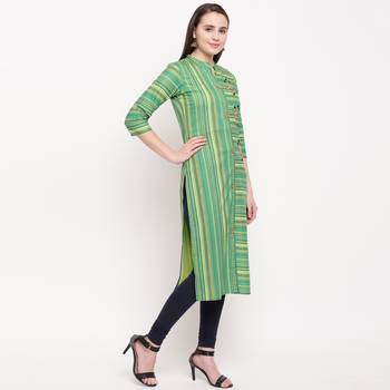 women's hand work/Printed straight rayon green kurti 3