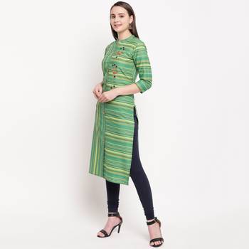 women's hand work/Printed straight rayon green kurti 4