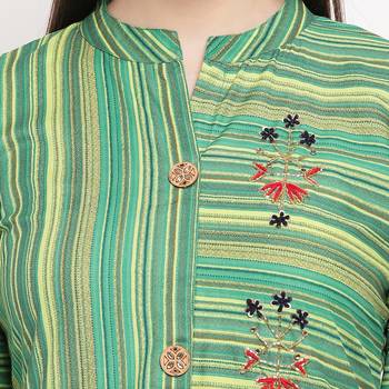women's hand work/Printed straight rayon green kurti 5