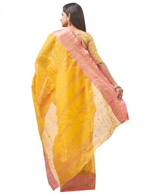 yellow Handloom Taant Pure Cotton Saree Without Blouse Piece 3