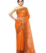 orange Handloom Taant Pure Cotton Saree Without Blouse Piece