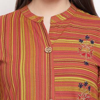 women's hand work/Printed straight rayon red kurti 5
