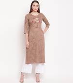 women's hand work/Printed straight rayon brown kurti
