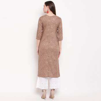 women's hand work/Printed straight rayon brown kurti 2