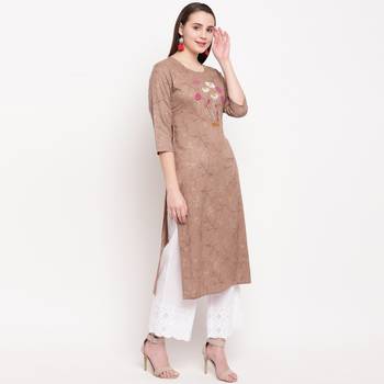 women's hand work/Printed straight rayon brown kurti 3