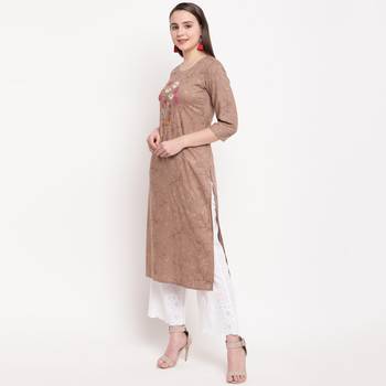 women's hand work/Printed straight rayon brown kurti 4