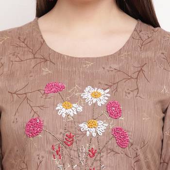 women's hand work/Printed straight rayon brown kurti 5
