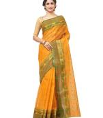 orange Handloom Taant Pure Cotton Saree Without Blouse Piece