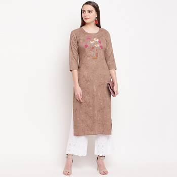 women's hand work/Printed straight rayon brown kurti 6