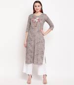 women's hand work/Printed straight rayon grey kurti
