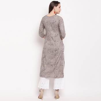 women's hand work/Printed straight rayon grey kurti 2