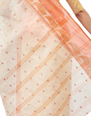 beige Handloom Taant Pure Cotton Saree Without Blouse Piece 4