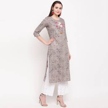 women's hand work/Printed straight rayon grey kurti 3