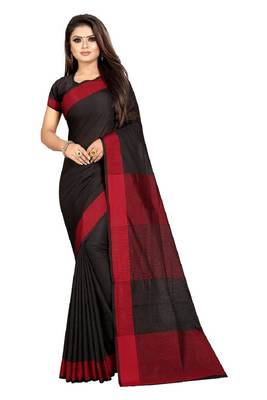 Black plain cotton saree with blouse 1