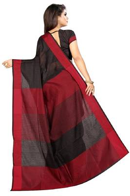 Black plain cotton saree with blouse 2