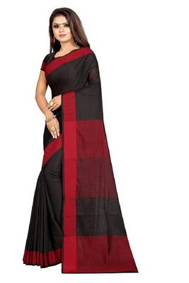 Black plain cotton saree with blouse 3