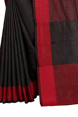 Black plain cotton saree with blouse 4