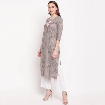 women's hand work/Printed straight rayon grey kurti 4