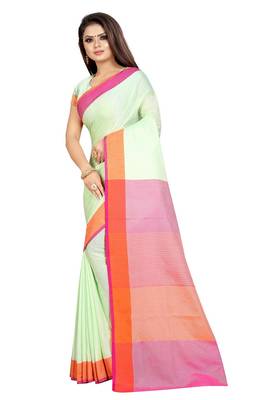 Light green plain cotton saree with blouse 1