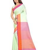 Light green plain cotton saree with blouse