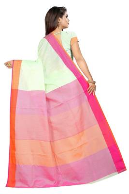 Light green plain cotton saree with blouse 2