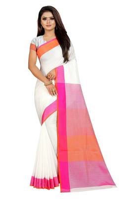 White plain cotton saree with blouse 1