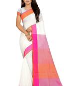 White plain cotton saree with blouse