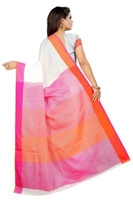 White plain cotton saree with blouse 2