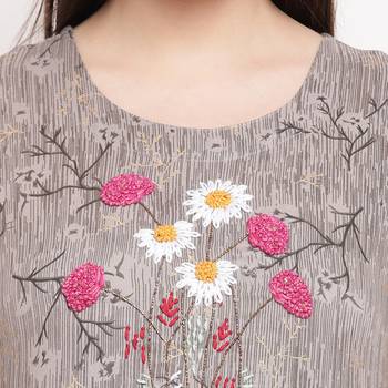 women's hand work/Printed straight rayon grey kurti 5