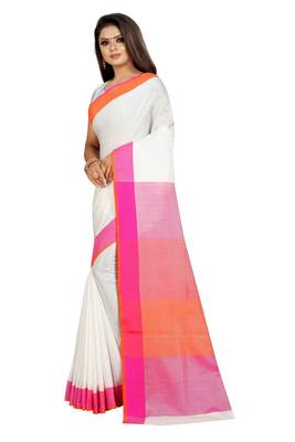 White plain cotton saree with blouse 3
