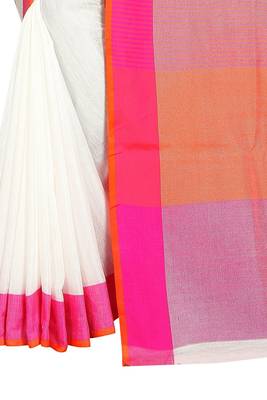 White plain cotton saree with blouse 4
