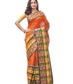 orange Handloom Taant Pure Cotton Saree Without Blouse Piece