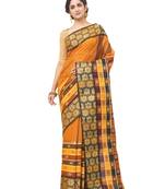 orange Handloom Taant Pure Cotton Saree Without Blouse Piece