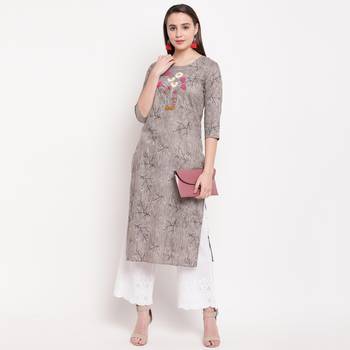 women's hand work/Printed straight rayon grey kurti 6