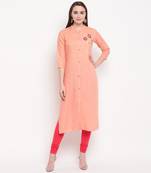 women's hand work/Printed straight rayon peach kurti