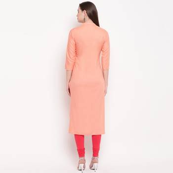 women's hand work/Printed straight rayon peach kurti 2