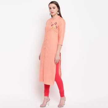 women's hand work/Printed straight rayon peach kurti 3