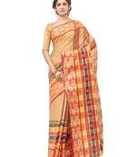 beige Handloom Taant Pure Cotton Saree Without Blouse Piece