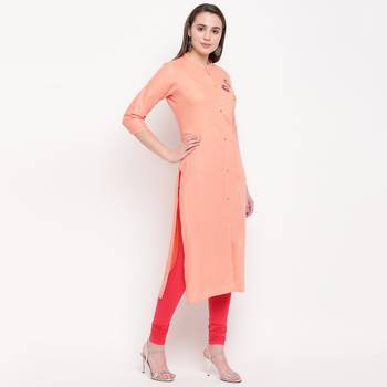 women's hand work/Printed straight rayon peach kurti 4