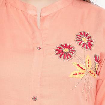 women's hand work/Printed straight rayon peach kurti 5