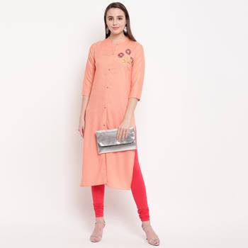 women's hand work/Printed straight rayon peach kurti 6