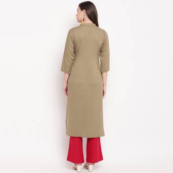 women's hand work/Printed straight rayon beige kurti 2
