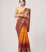 yellow Handloom Taant Pure Cotton Saree Without Blouse Piece