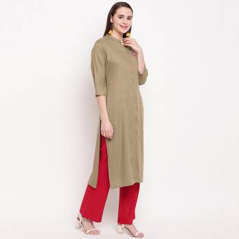 women's hand work/Printed straight rayon beige kurti 4