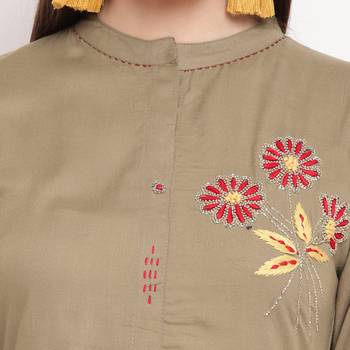 women's hand work/Printed straight rayon beige kurti 5