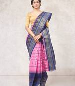 pink Handloom Taant Pure Cotton Saree Without Blouse Piece