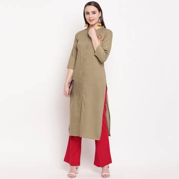 women's hand work/Printed straight rayon beige kurti 6