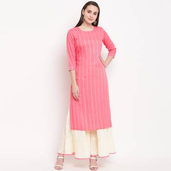 women's striped straight rayon light pink kurti with sharara set 1